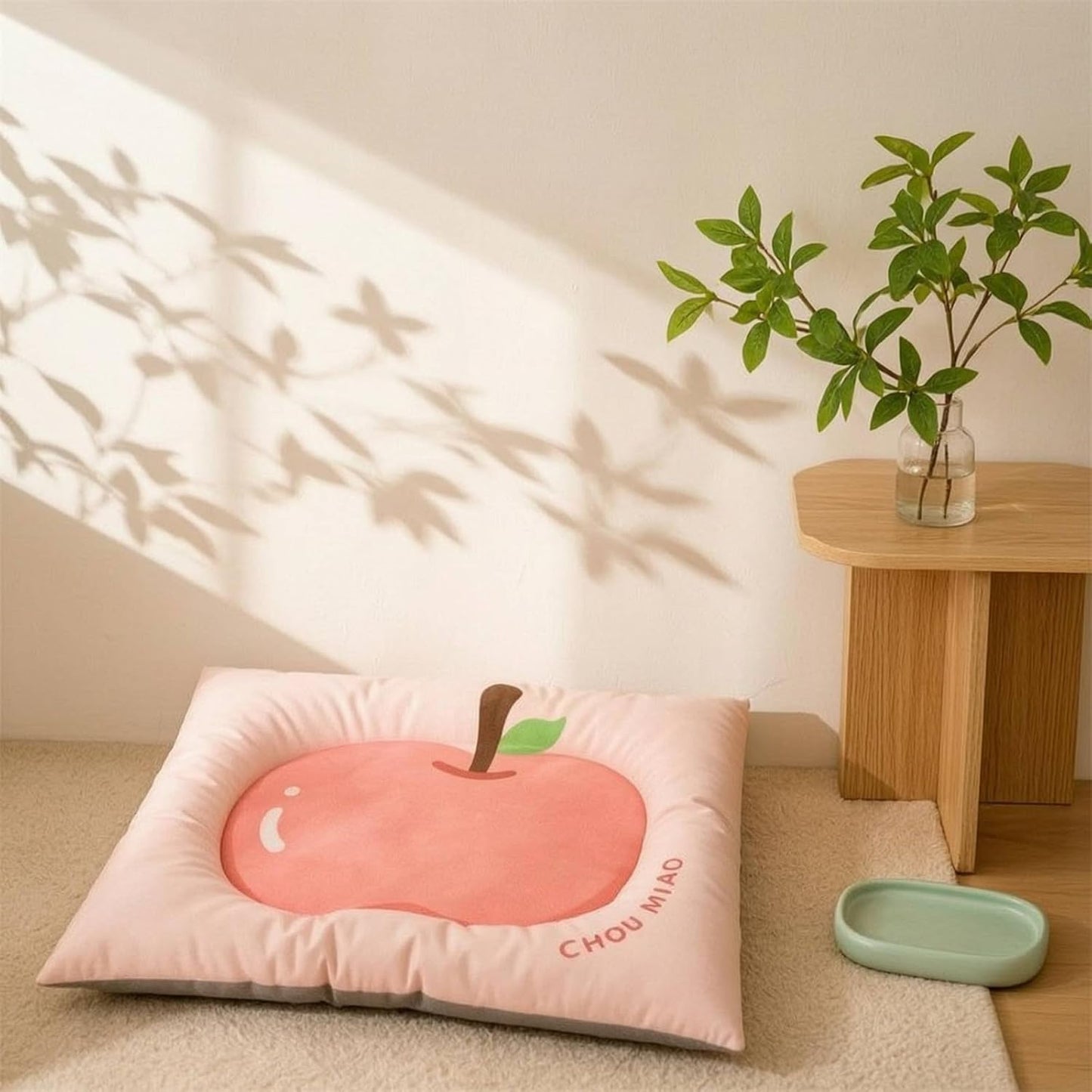 Mat Pet Bed Cushion Pad Nest with Supportive Border and Soft Thick Filling Washable Oxford Cloth Construction with Fruit Print Suitable for Small Dogs Decoration, Yellow, 50 60