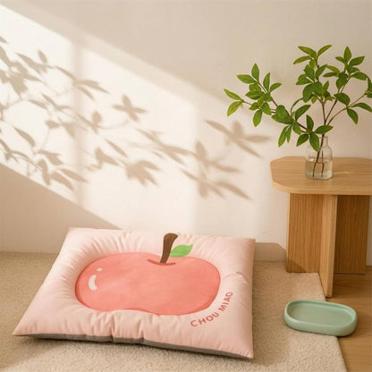 Mat Pet Bed Cushion Pad Nest with Supportive Border and Soft Thick Filling Washable Oxford Cloth Construction with Fruit Print Suitable for Small Dogs Decoration, Yellow, 50 60