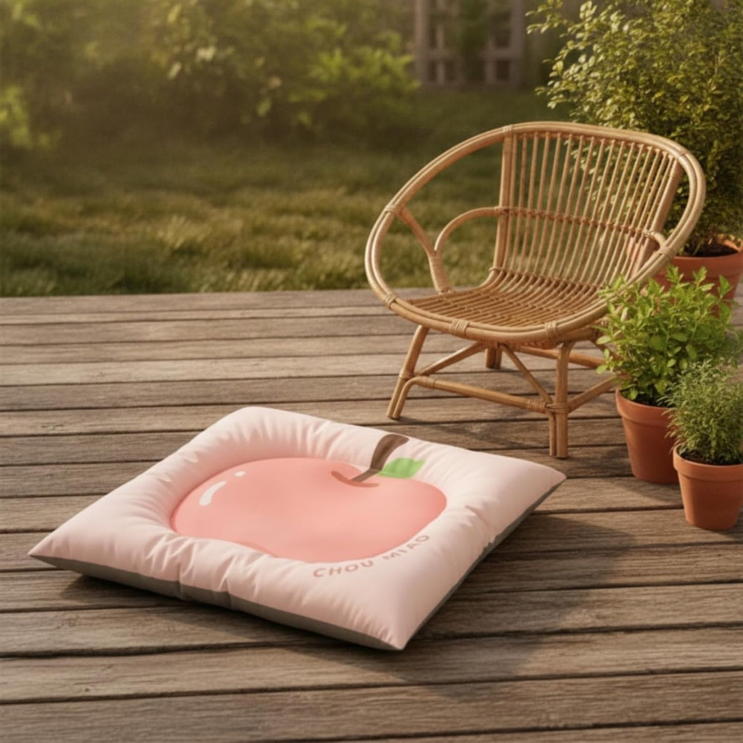 Mat Pet Bed Cushion Pad Nest with Supportive Border and Soft Thick Filling Washable Oxford Cloth Construction with Fruit Print Suitable for Small Dogs Decoration, Yellow, 50 60