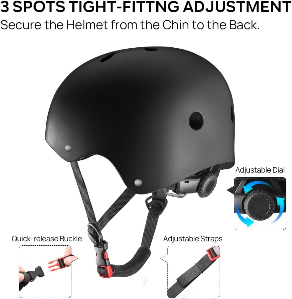 Skateboard Helmet - Lightweight, Adjustable & Ventilated Helmet for Scooter, Roller Skate, Inline Skate