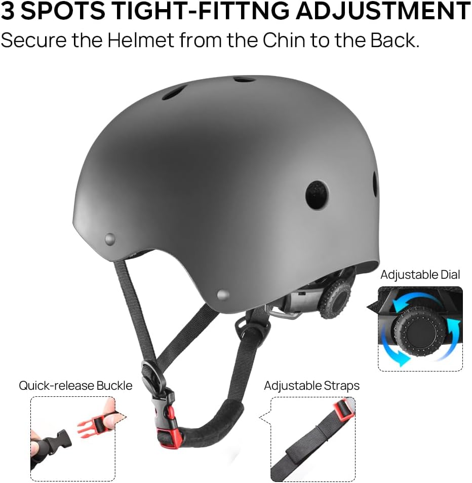 Skateboard Helmet - Lightweight, Adjustable & Ventilated Helmet for Scooter, Roller Skate, Inline Skate