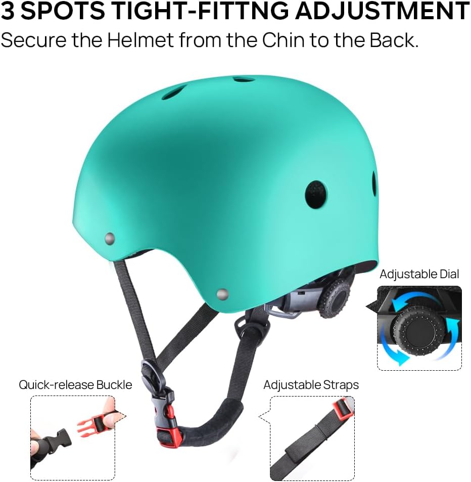Skateboard Helmet - Lightweight, Adjustable & Ventilated Helmet for Scooter, Roller Skate, Inline Skate