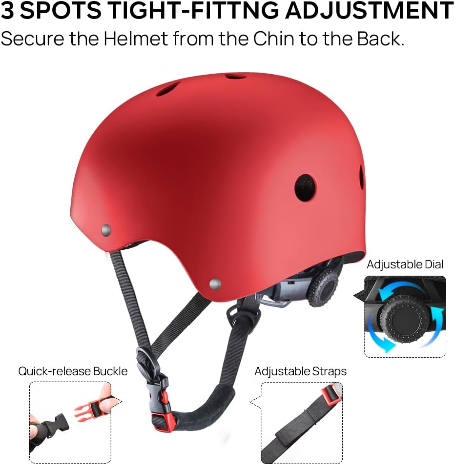 Skateboard Helmet - Lightweight, Adjustable & Ventilated Helmet for Scooter, Roller Skate, Inline Skate