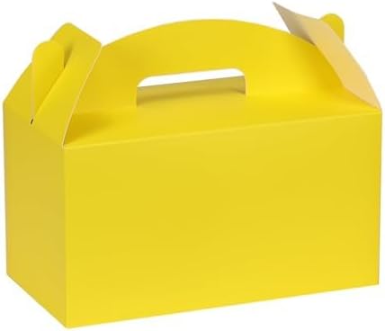 Yellow Gable Boxes with Handles, 9.45"x5"x5", 12 Pack | Premium Thick Cardstock Treat Boxes for Party Favor, Kids Birthday, Baby Shower, Wedding, Holidays Gifts