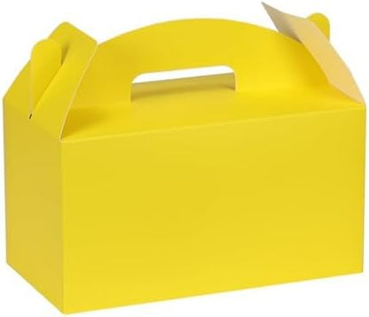 Yellow Gable Boxes with Handles, 9.45"x5"x5", 12 Pack | Premium Thick Cardstock Treat Boxes for Party Favor, Kids Birthday, Baby Shower, Wedding, Holidays Gifts