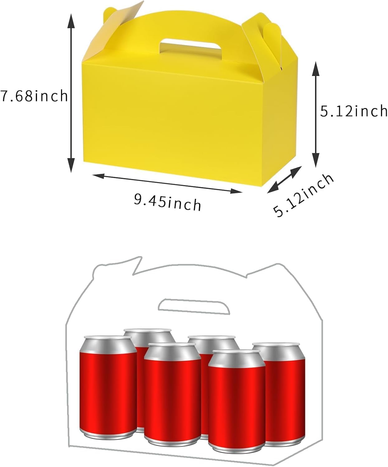 Yellow Gable Boxes with Handles, 9.45"x5"x5", 12 Pack | Premium Thick Cardstock Treat Boxes for Party Favor, Kids Birthday, Baby Shower, Wedding, Holidays Gifts