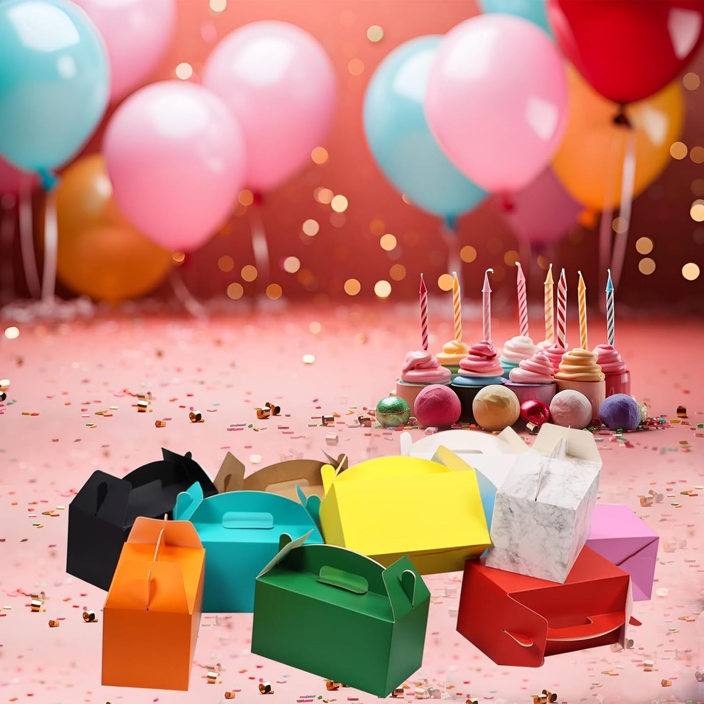 Yellow Gable Boxes with Handles, 9.45"x5"x5", 12 Pack | Premium Thick Cardstock Treat Boxes for Party Favor, Kids Birthday, Baby Shower, Wedding, Holidays Gifts