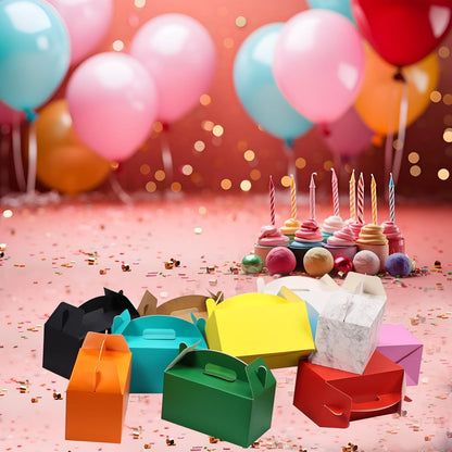 Yellow Gable Boxes with Handles, 9.45"x5"x5", 12 Pack | Premium Thick Cardstock Treat Boxes for Party Favor, Kids Birthday, Baby Shower, Wedding, Holidays Gifts
