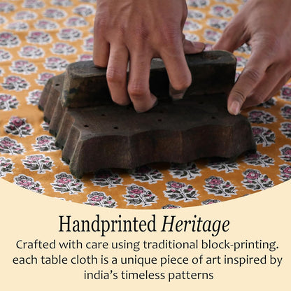 CPC Tablecloth 100% Cotton 72x140 Inch Indian Block Print Rectangle Table Cover, Yellow Table Cloth for Weddings, Spring/Summer, Barbeque - Yellow Citrine