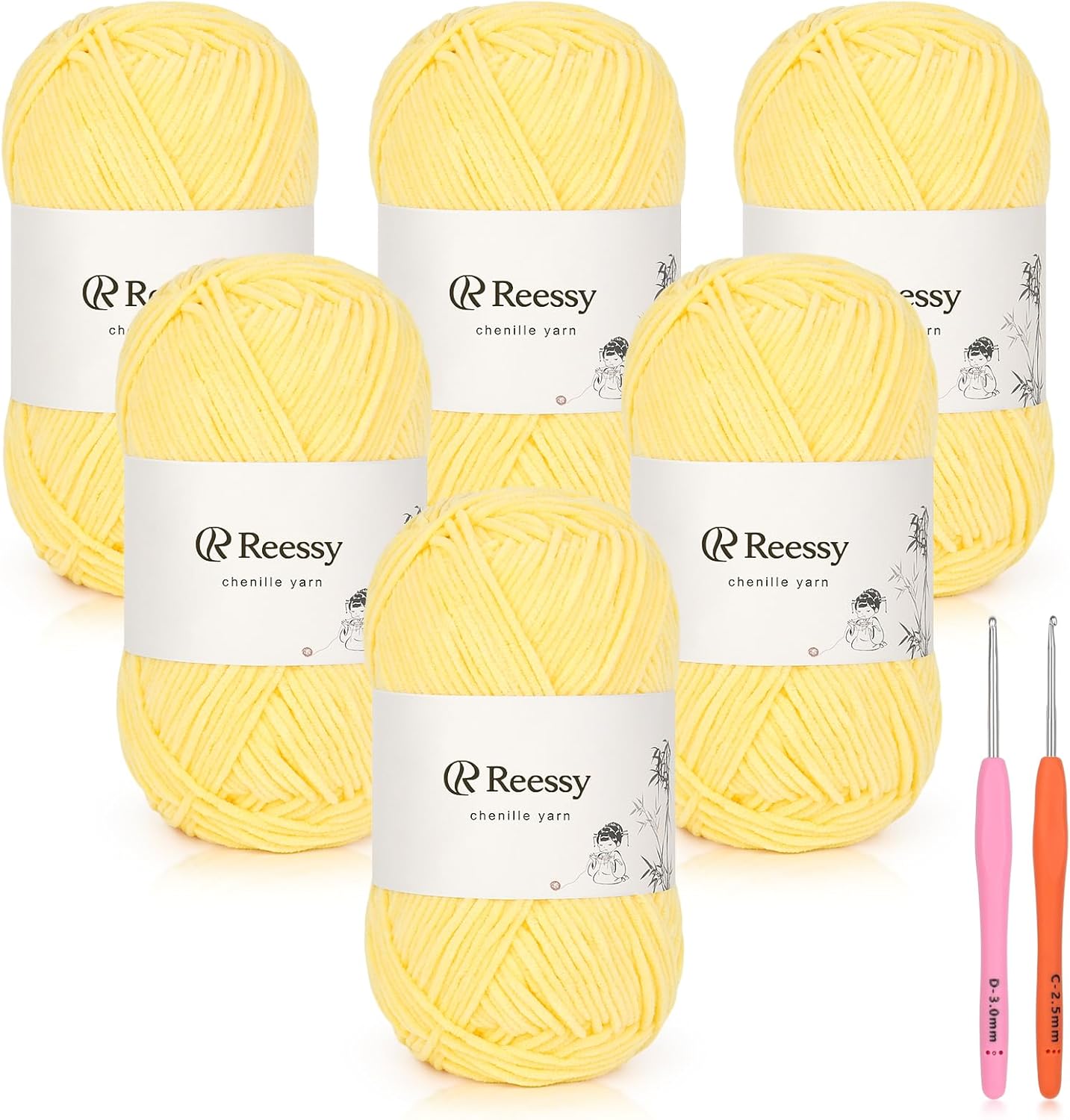 Skinny Chenille Yarn for Crocheting - 6 Pack of 50g/158yd (948yd Total) - Soft Matte Thin Chenille CYC #2 - Fine Weight Baby Yarn for Plush Toys, Baby Blankets & Small Crafts(Sun Yellow)