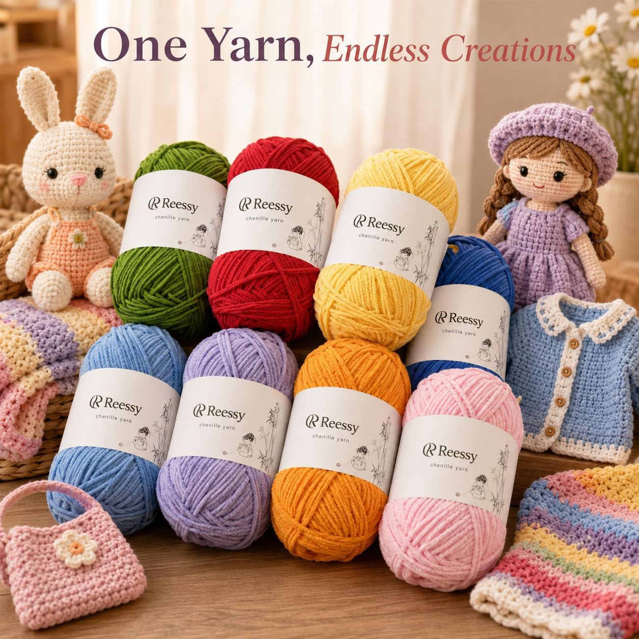 Skinny Chenille Yarn for Crocheting - 6 Pack of 50g/158yd (948yd Total) - Soft Matte Thin Chenille CYC #2 - Fine Weight Baby Yarn for Plush Toys, Baby Blankets & Small Crafts(Sun Yellow)