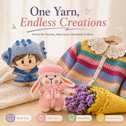 Skinny Chenille Yarn for Crocheting - 6 Pack of 50g/158yd (948yd Total) - Soft Matte Thin Chenille CYC #2 - Fine Weight Baby Yarn for Plush Toys, Baby Blankets & Small Crafts(Sun Yellow)