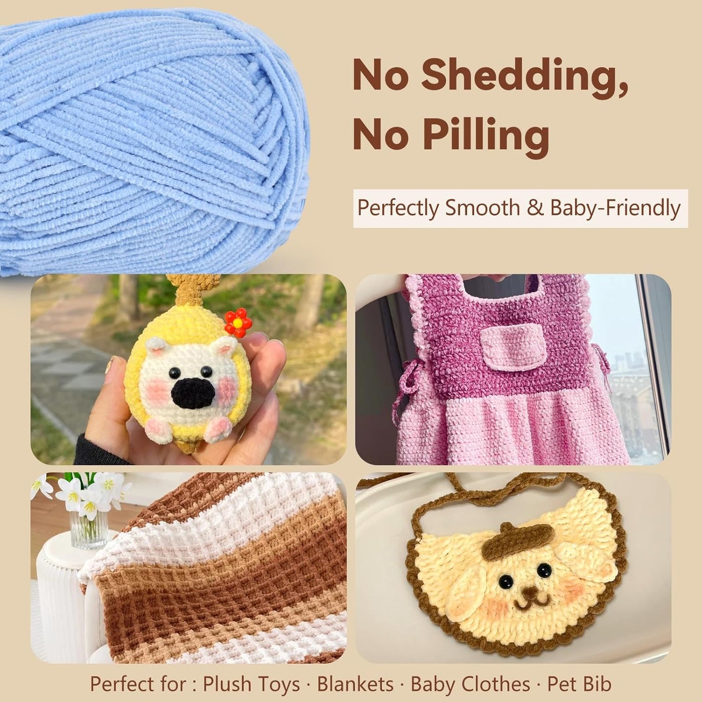 Skinny Chenille Yarn for Crocheting - 6 Pack of 50g/158yd (948yd Total) - Soft Matte Thin Chenille CYC #2 - Fine Weight Baby Yarn for Plush Toys, Baby Blankets & Small Crafts(Sun Yellow)