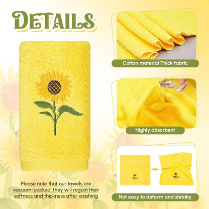 6 Pack Cotton Sunflower Bath Towels Set Spring Summer Yellow Towels for Bathroom, Soft and Absorbent, Contains 2 Bath Cloth, 2 Hand Cloth and 2 Wash Cloths