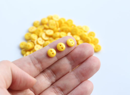 300pcs 7.5mm (0.3 inch) Very Tiny and Small Size Round Resin Buttons Yellow Color 2 Holes Button for Shirts Blouse DIY Crafts Scrapbooking