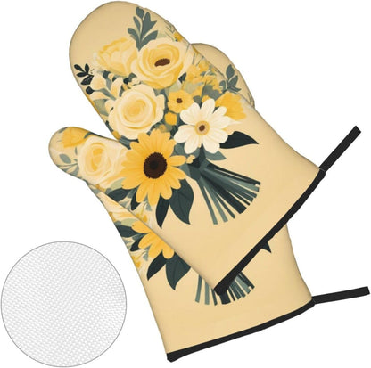 Light Yellow Bouquet Prints Waterproof Oven Throw Set of 4 with Heat Resistance & Easy Clean Kitchen Layers for Pot, Pan & Grill