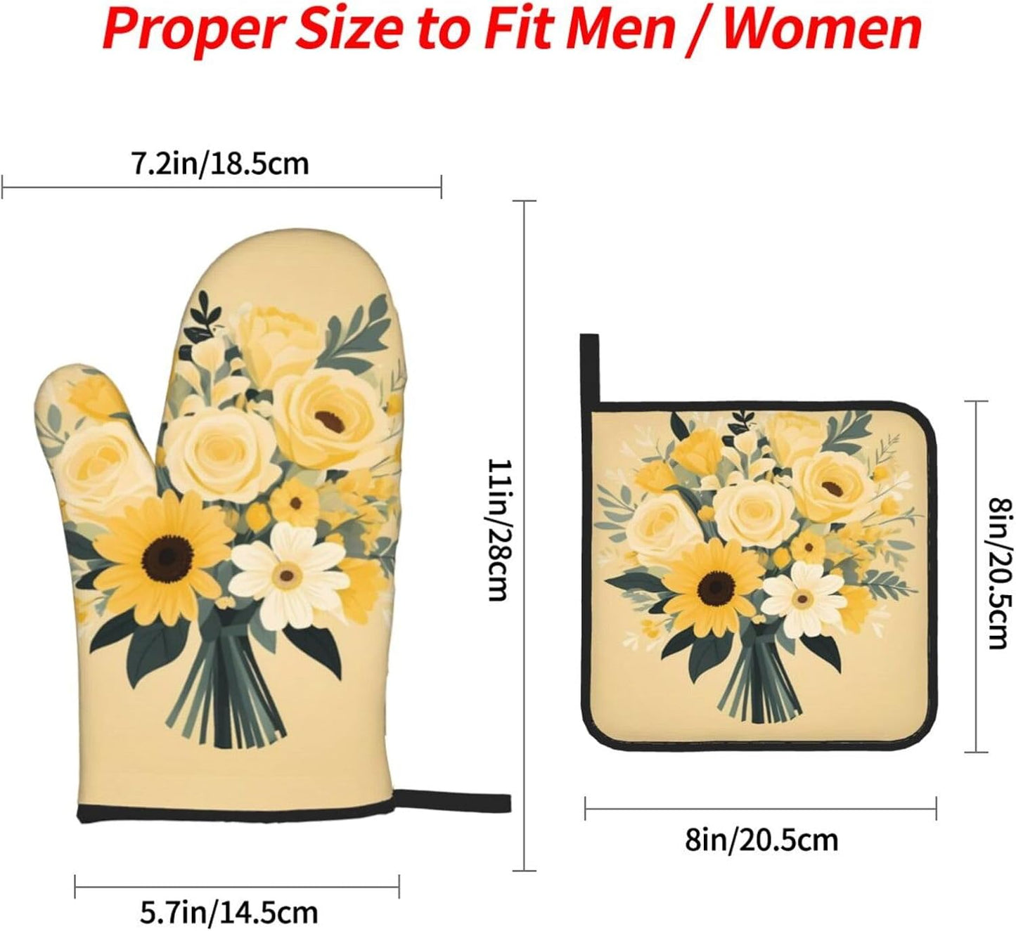 Light Yellow Bouquet Prints Waterproof Oven Throw Set of 4 with Heat Resistance & Easy Clean Kitchen Layers for Pot, Pan & Grill