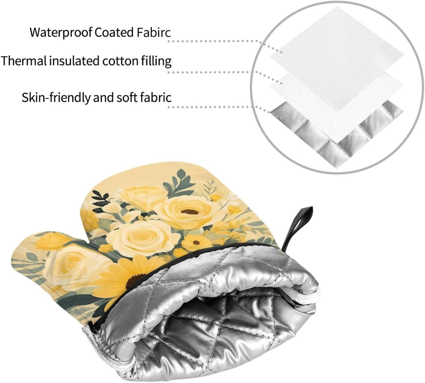 Light Yellow Bouquet Prints Waterproof Oven Throw Set of 4 with Heat Resistance & Easy Clean Kitchen Layers for Pot, Pan & Grill