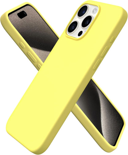 for iPhone 15 Pro Max Case, Liquid Silicone, Lemon Yellow | 4-Layer Liquid Silicone Rubber, Soft Touch Feel, Shockproof Case, Raised Edges, Microfiber Lining