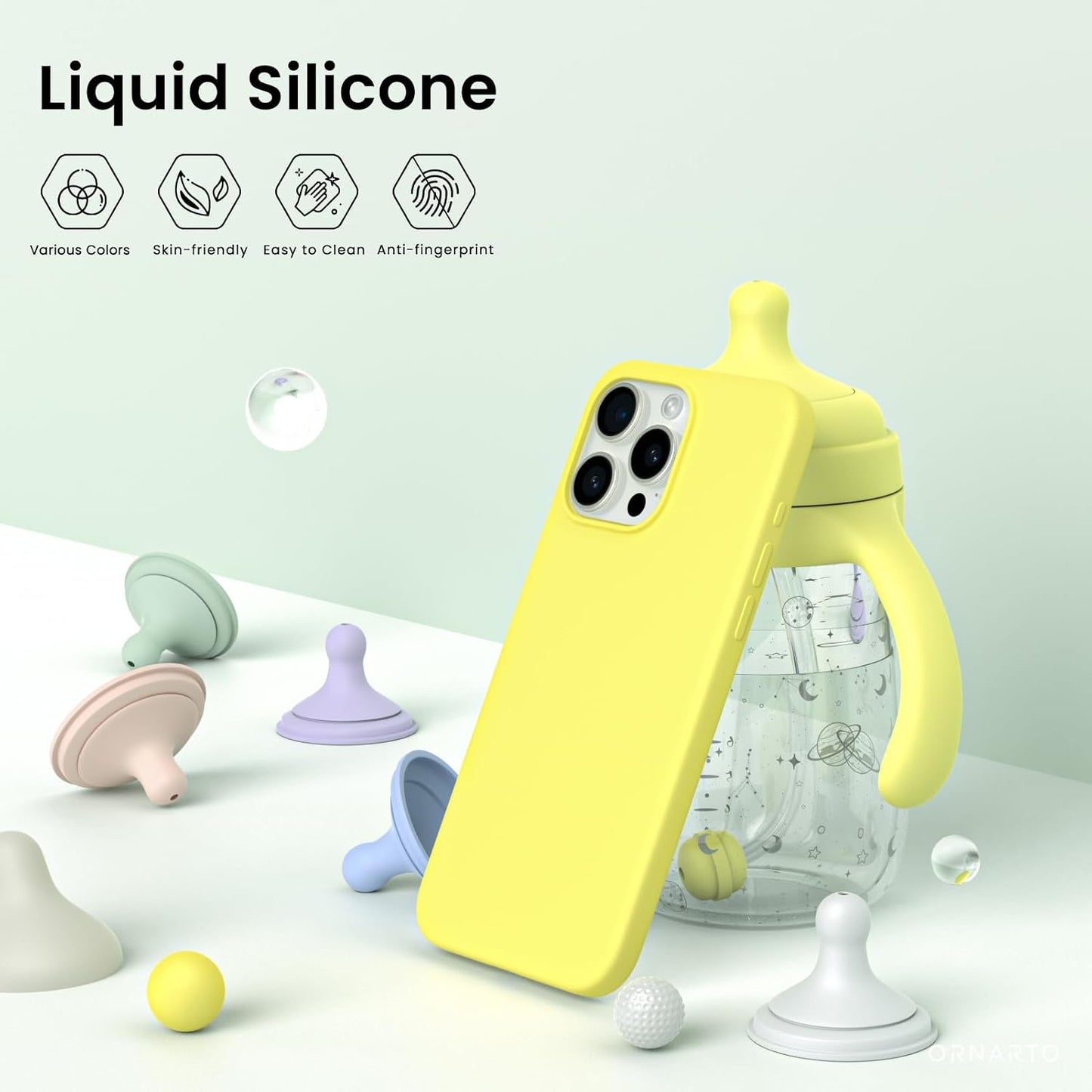 for iPhone 15 Pro Max Case, Liquid Silicone, Lemon Yellow | 4-Layer Liquid Silicone Rubber, Soft Touch Feel, Shockproof Case, Raised Edges, Microfiber Lining