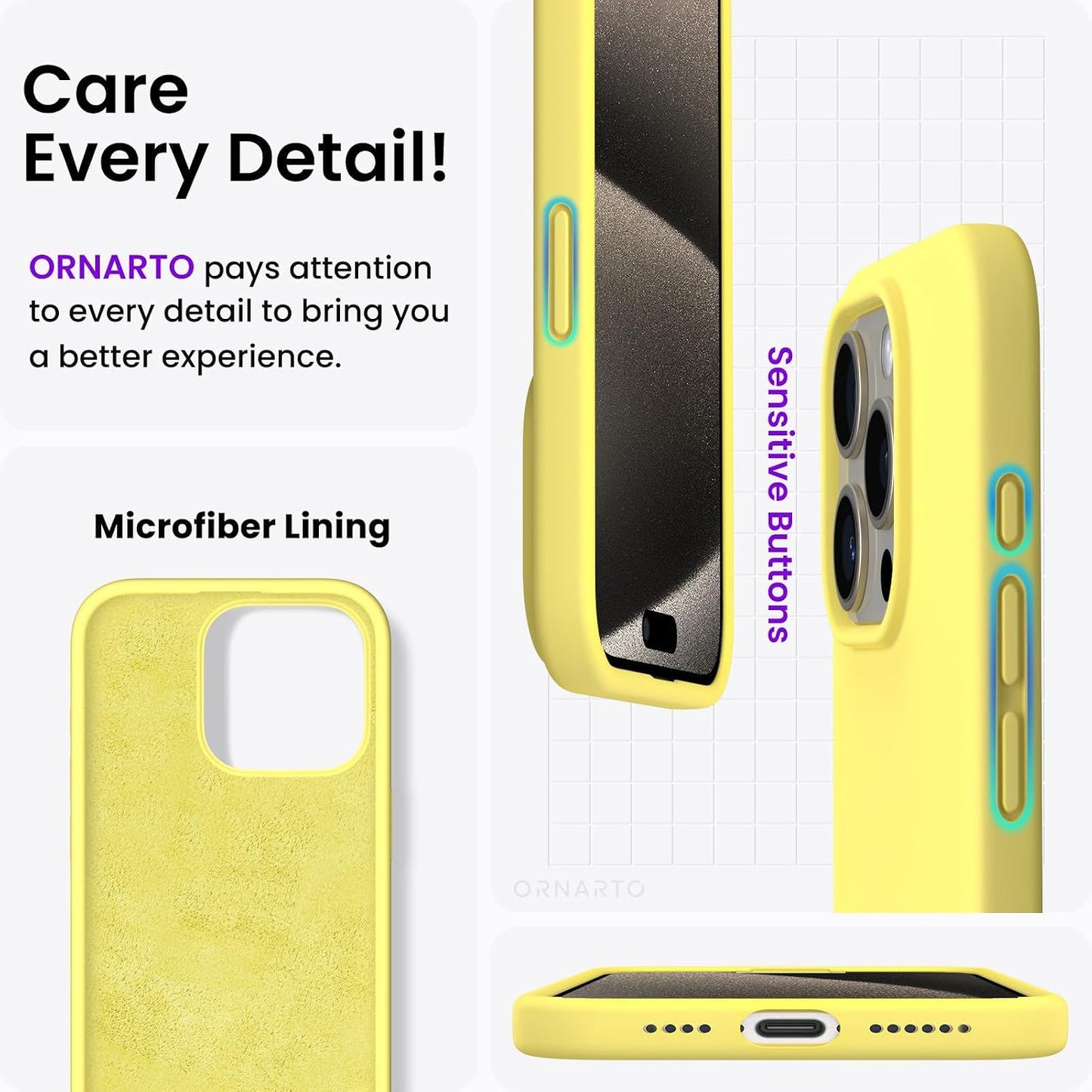 for iPhone 15 Pro Max Case, Liquid Silicone, Lemon Yellow | 4-Layer Liquid Silicone Rubber, Soft Touch Feel, Shockproof Case, Raised Edges, Microfiber Lining