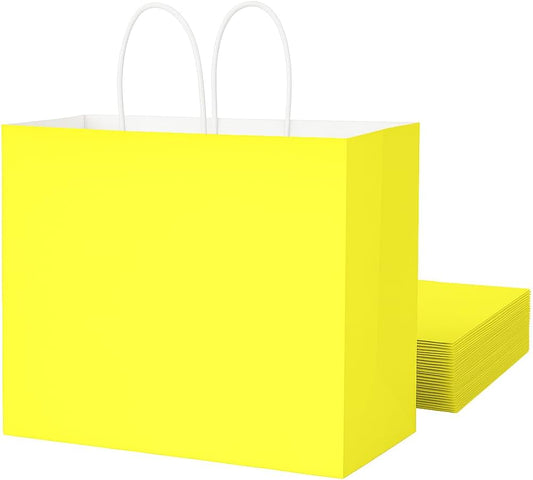 Yellow Gift Bags with Handles, 13x10x5.5 Inch Large Paper Bags for Birthday Party Wedding Shopping, 25 Pack