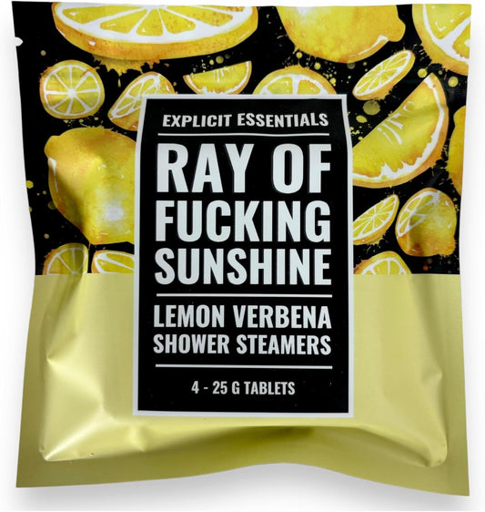 Ray of Fucking Sunshine Shower Steamers | Citrus Lemon Verbena Aromatherapy Shower Steamers to Lift Your Mood & Boost Your Day | Funny Self-Care Gift for Women & Men