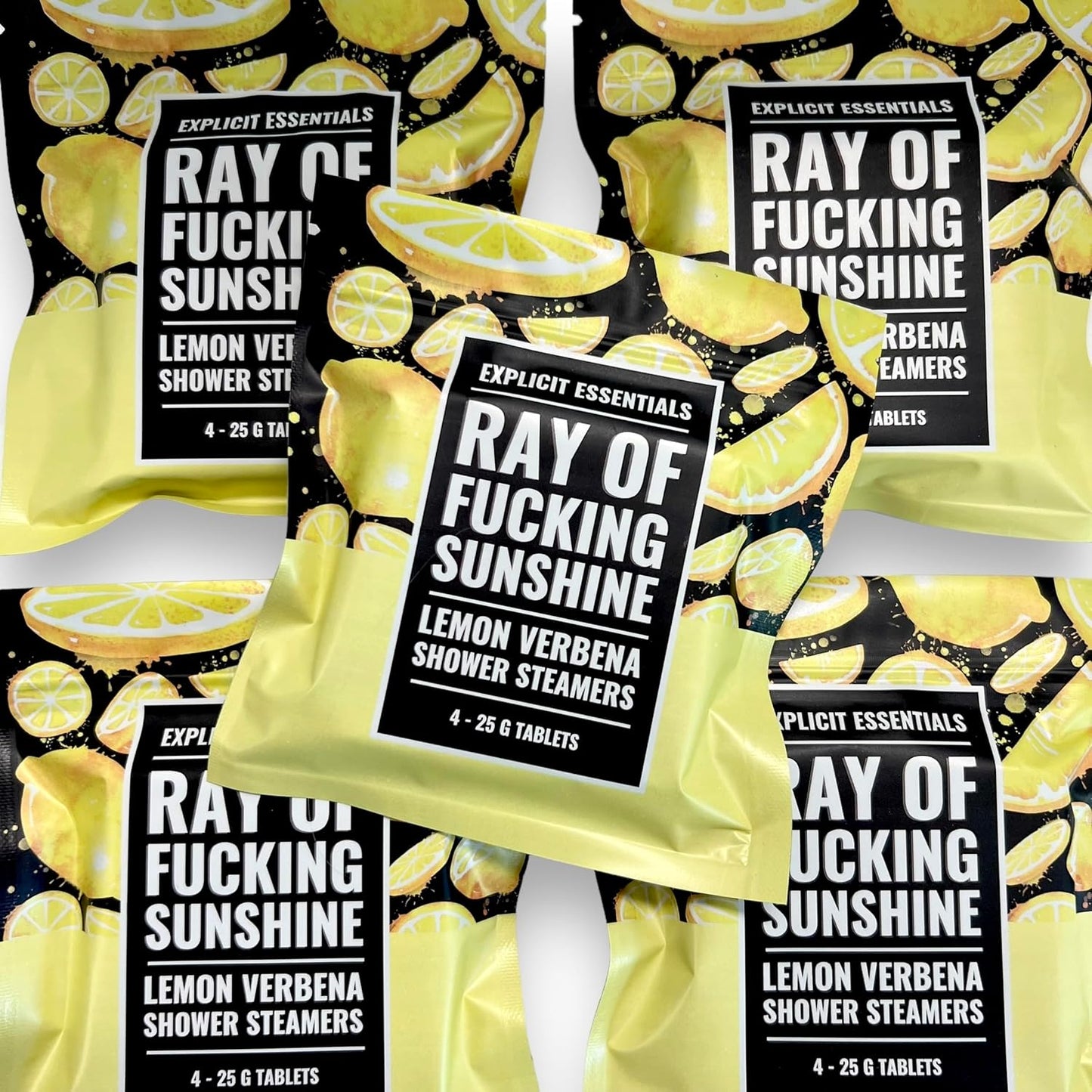Ray of Fucking Sunshine Shower Steamers | Citrus Lemon Verbena Aromatherapy Shower Steamers to Lift Your Mood & Boost Your Day | Funny Self-Care Gift for Women & Men