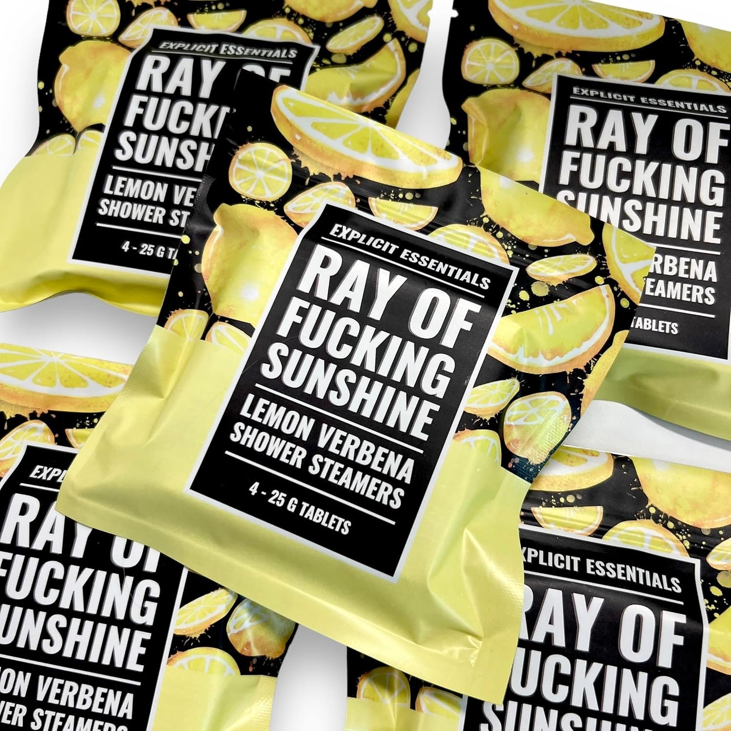 Ray of Fucking Sunshine Shower Steamers | Citrus Lemon Verbena Aromatherapy Shower Steamers to Lift Your Mood & Boost Your Day | Funny Self-Care Gift for Women & Men