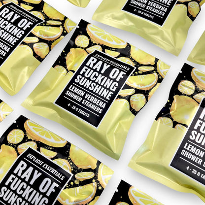 Ray of Fucking Sunshine Shower Steamers | Citrus Lemon Verbena Aromatherapy Shower Steamers to Lift Your Mood & Boost Your Day | Funny Self-Care Gift for Women & Men