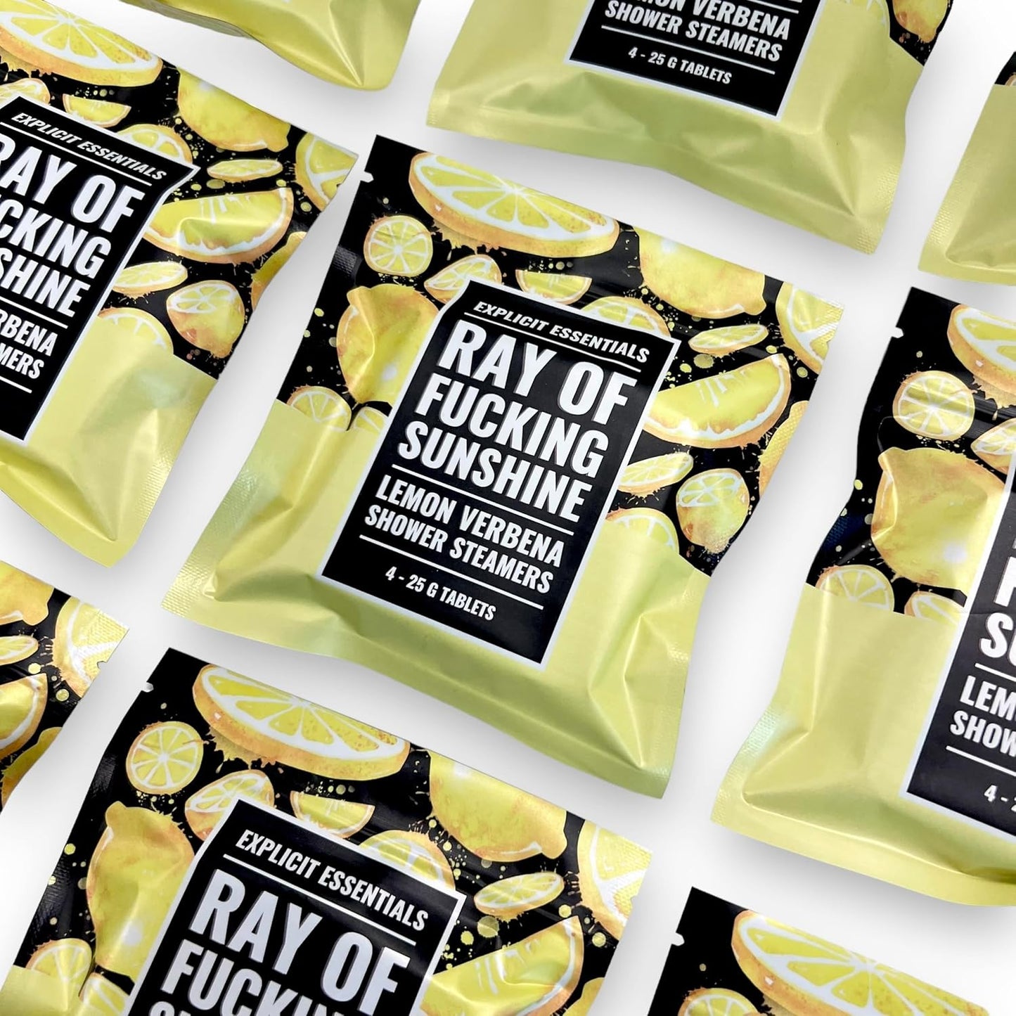 Ray of Fucking Sunshine Shower Steamers | Citrus Lemon Verbena Aromatherapy Shower Steamers to Lift Your Mood & Boost Your Day | Funny Self-Care Gift for Women & Men