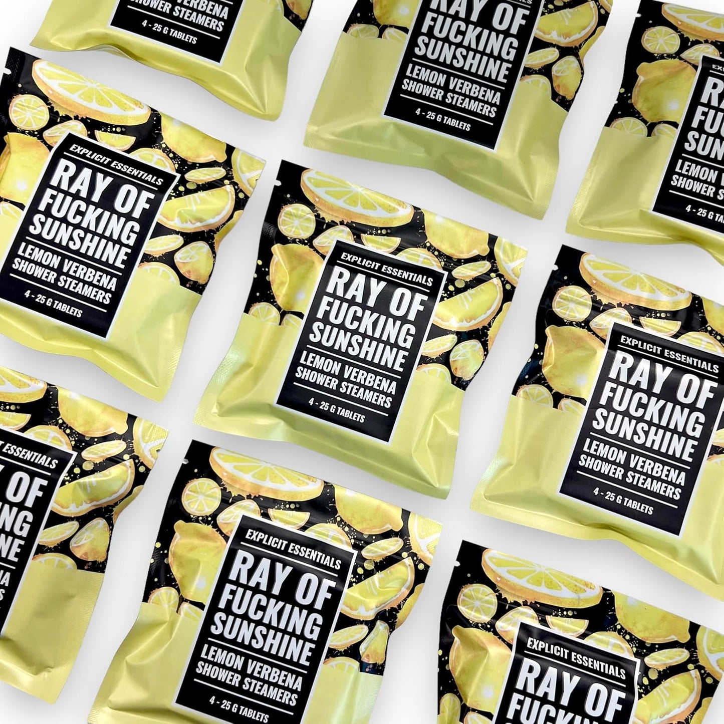 Ray of Fucking Sunshine Shower Steamers | Citrus Lemon Verbena Aromatherapy Shower Steamers to Lift Your Mood & Boost Your Day | Funny Self-Care Gift for Women & Men