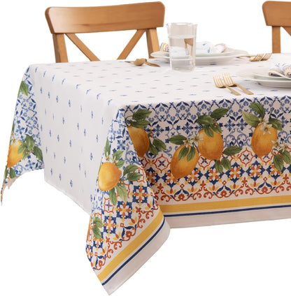 Threadmade Capri Lemon Double Border Tablecloth, Multicolor - 60"W x 102"L