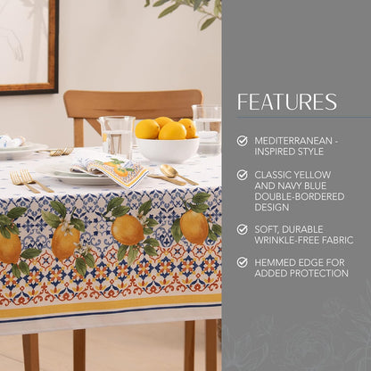 Threadmade Capri Lemon Double Border Tablecloth, Multicolor - 60"W x 102"L