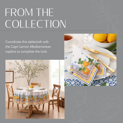 Threadmade Capri Lemon Double Border Tablecloth, Multicolor - 60"W x 102"L