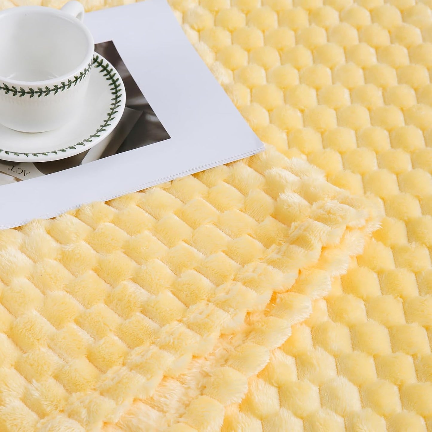 Light Yellow Flannel Throw Blanket (50X40 inches), 300 GSM Fleece Cozy Warm Soft Lightweight Bed Sofa Blanket for Babys and Pets, Suitable for All Seasons