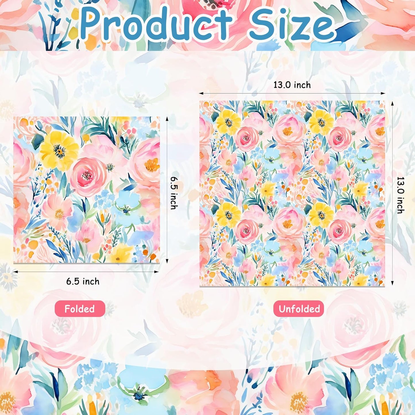 40PCS Floral Paper Napkins, 6.5" x 6.5" Disposable Luncheon Napkins with Watercolor Pink Roses & Yellow Flowers Design for Wedding Receptions, Bridal, Baby Showers, Birthday Parties, Outdoor Picnics