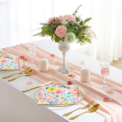 40PCS Floral Paper Napkins, 6.5" x 6.5" Disposable Luncheon Napkins with Watercolor Pink Roses & Yellow Flowers Design for Wedding Receptions, Bridal, Baby Showers, Birthday Parties, Outdoor Picnics