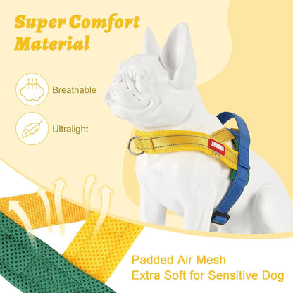 Yellow Dog Harness Escape Proof No Pull Soft Padded Lightweight Vest Medium Sized Dog, Reflective No Choke Harness with Front Clip - Adjustable Step in Breathable Mesh Harness, M