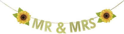 Mr & Mrs Sunflower Banner, Wedding Hanging Decoration for Bridal Shower, Bachelorette Party, Photo Props.