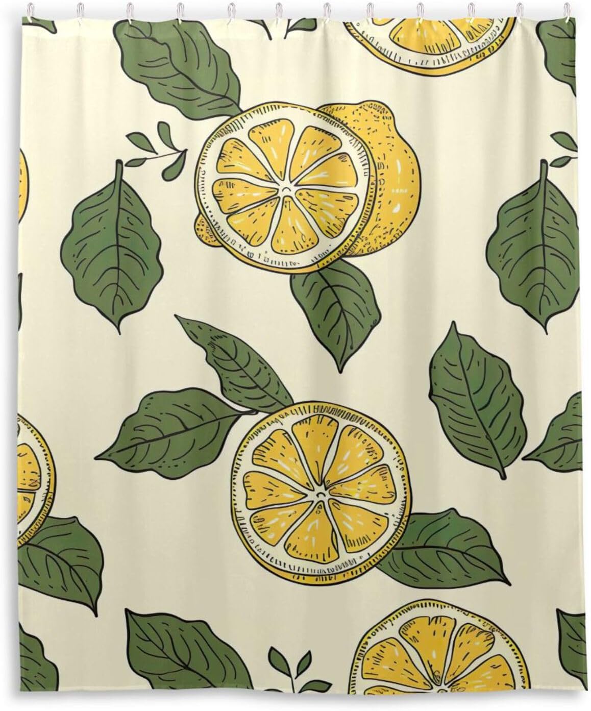 Shower Curtain Yellow Lemons Bathroom Decor Waterproof Fabric with Hooks 60x72 Inch