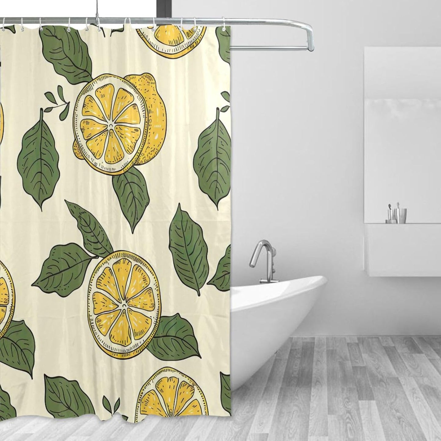 Shower Curtain Yellow Lemons Bathroom Decor Waterproof Fabric with Hooks 60x72 Inch
