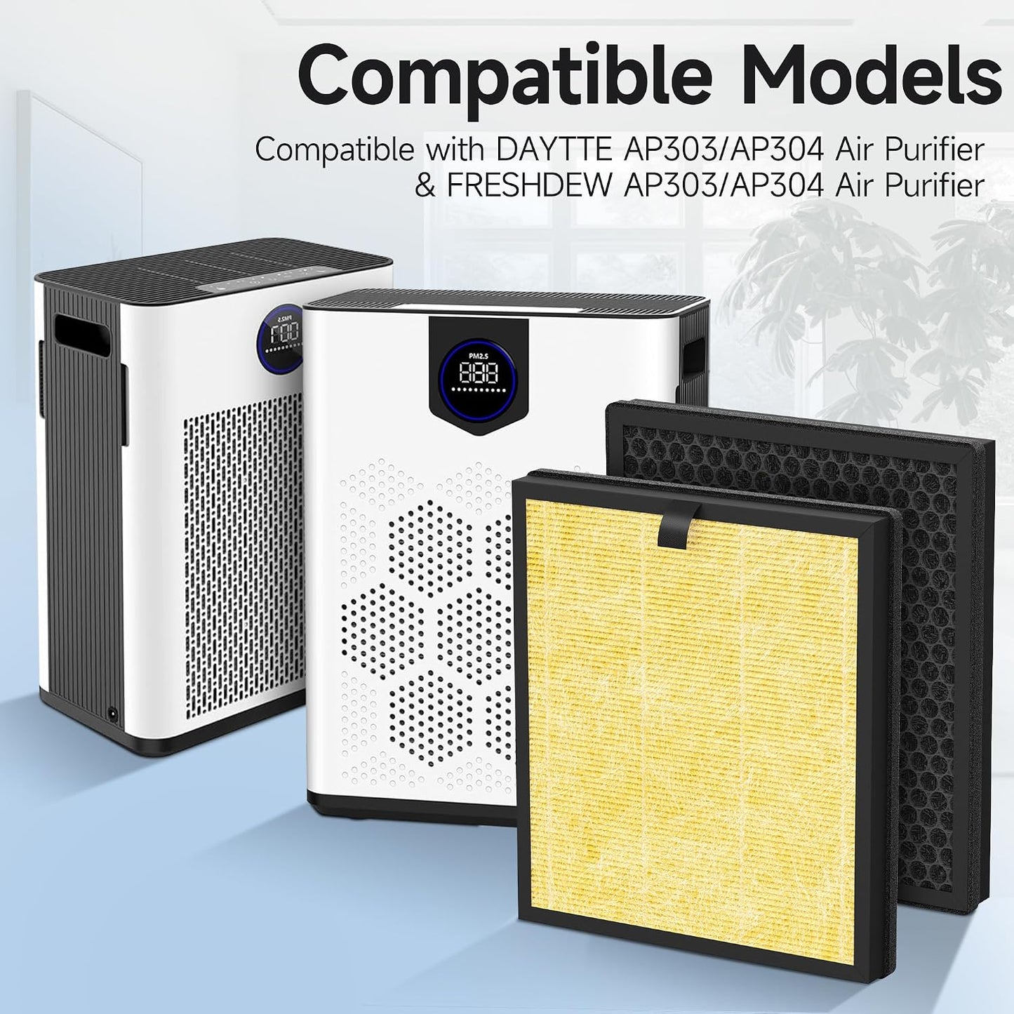 4 Packs AP303 AP304 Replacement Filter Compatible with DAYETTE AP303 AP304 AP308 ＆ FRESHDEW AP303 AP304 Air Cleaner Purifier, Pet Care Filter, Yellow
