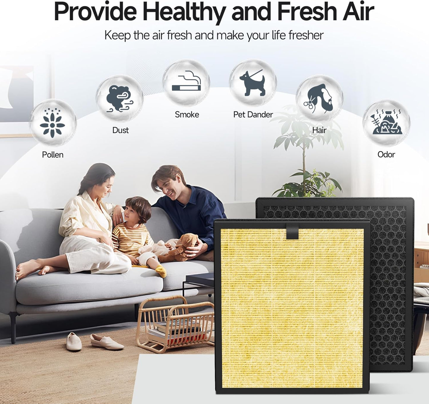 4 Packs AP303 AP304 Replacement Filter Compatible with DAYETTE AP303 AP304 AP308 ＆ FRESHDEW AP303 AP304 Air Cleaner Purifier, Pet Care Filter, Yellow