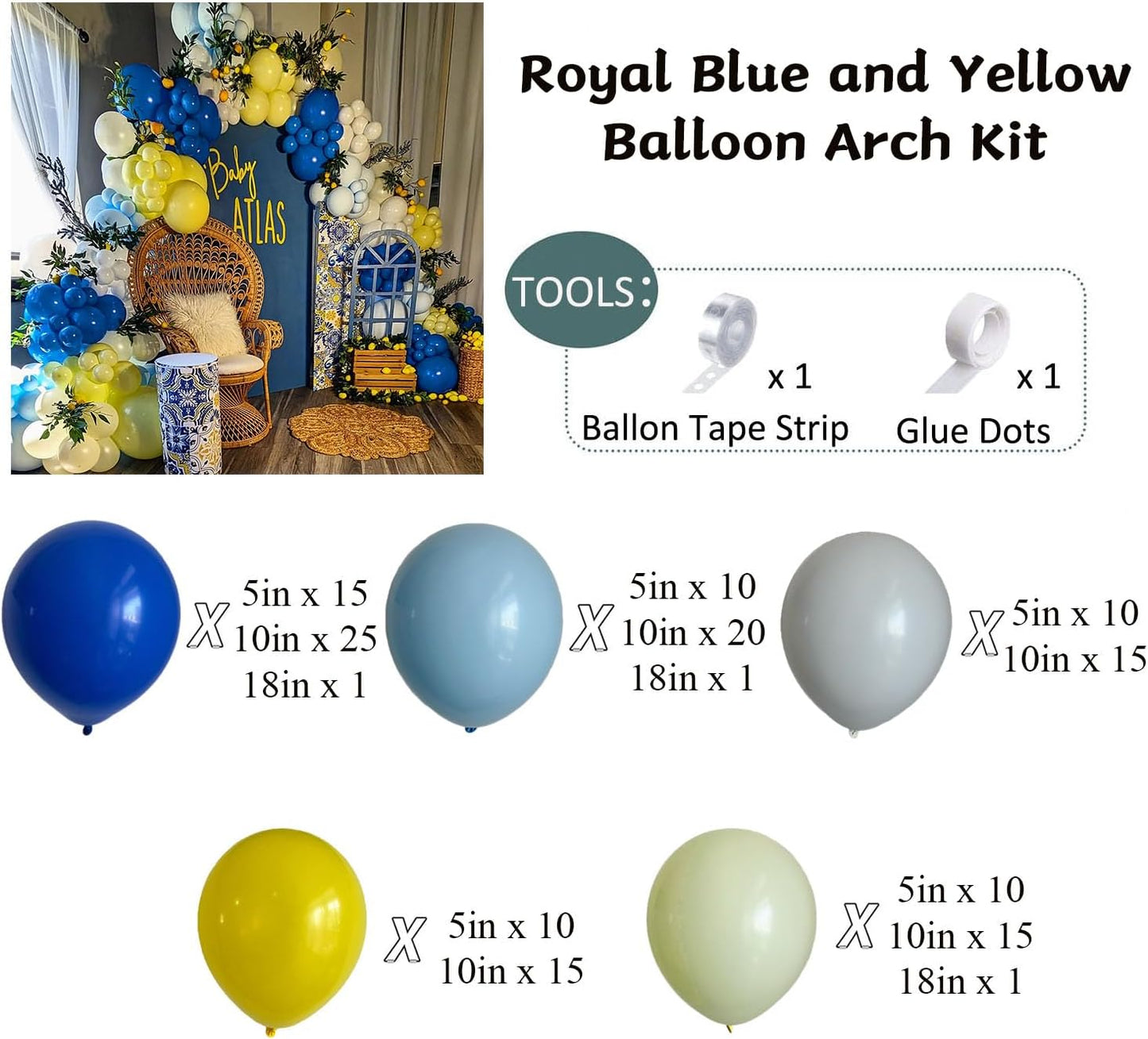 Royal Blue and Yellow Balloon Garland Arch Kit 150Pcs Pastel Blue Macaron Yellow White Balloons for Main Squeeze Bridal Shower Summer Lemon Baby Shower Birthday Wedding Party Decorations