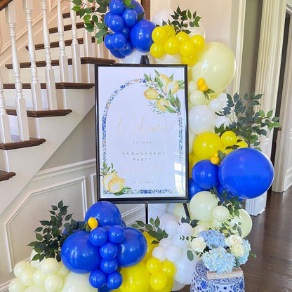 Royal Blue and Yellow Balloon Garland Arch Kit 150Pcs Pastel Blue Macaron Yellow White Balloons for Main Squeeze Bridal Shower Summer Lemon Baby Shower Birthday Wedding Party Decorations