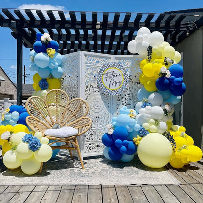 Royal Blue and Yellow Balloon Garland Arch Kit 150Pcs Pastel Blue Macaron Yellow White Balloons for Main Squeeze Bridal Shower Summer Lemon Baby Shower Birthday Wedding Party Decorations