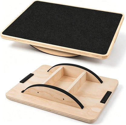Wooden Balance Board, 350LBS Anti-Slip Balance Trainer | wood construction, anti-slip, core training, boost balance, home gym office workout