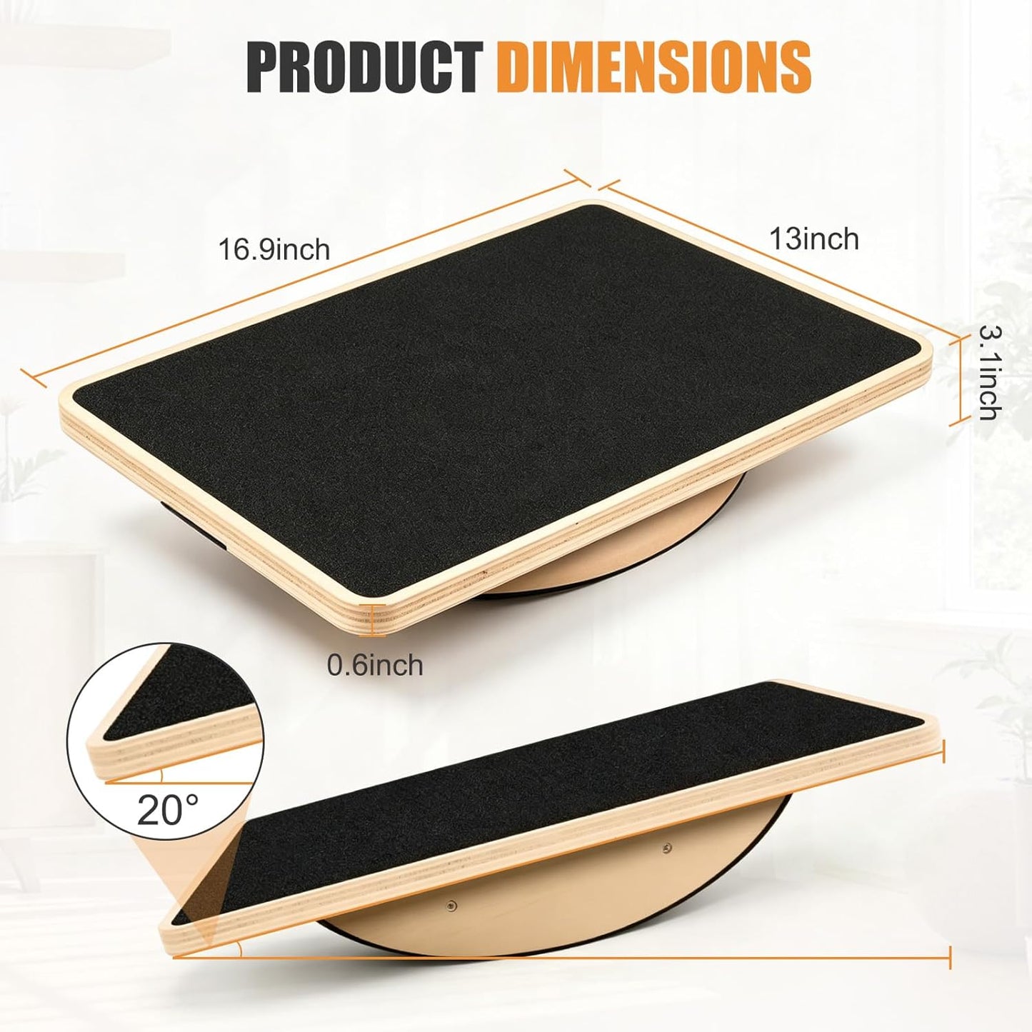 Wooden Balance Board, 350LBS Anti-Slip Balance Trainer | wood construction, anti-slip, core training, boost balance, home gym office workout
