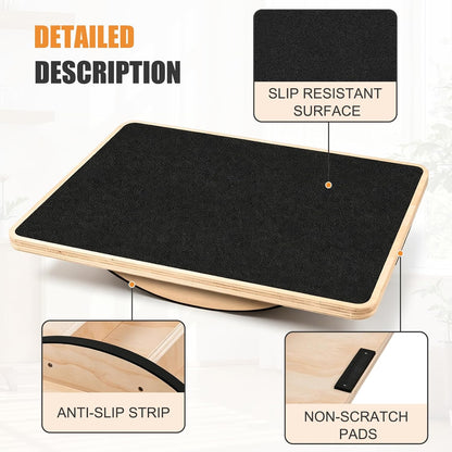 Wooden Balance Board, 350LBS Anti-Slip Balance Trainer | wood construction, anti-slip, core training, boost balance, home gym office workout